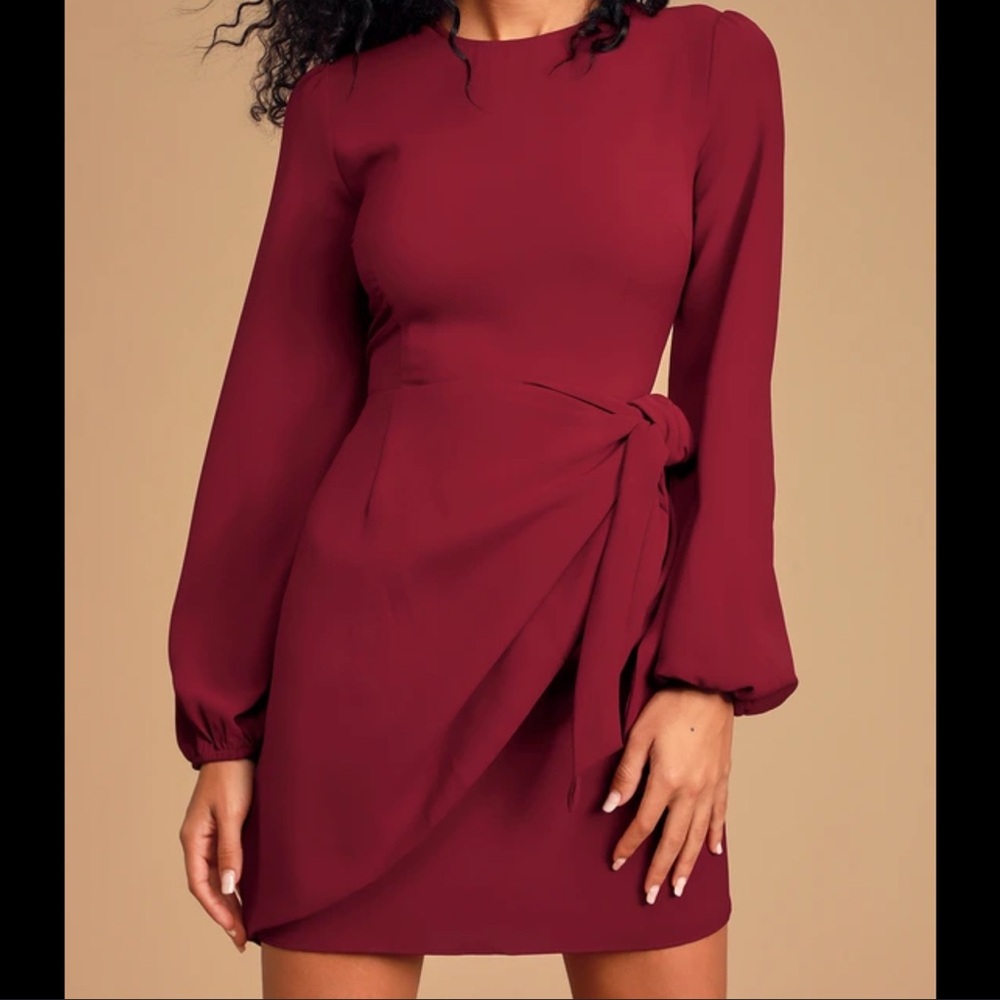 Believe It or Knot Wine Red Long Sleeve Tie-Front
Skater Dress Lulus